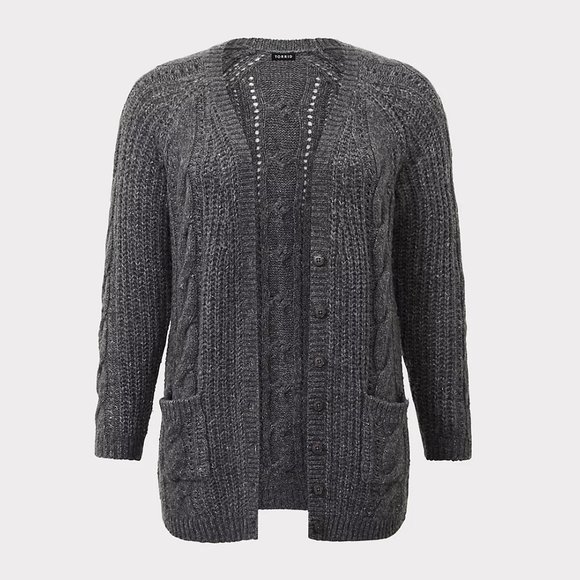 Torrid Grey Cable Knit Button Front Sweater, Size 3x GUC - Picture 3 of 6